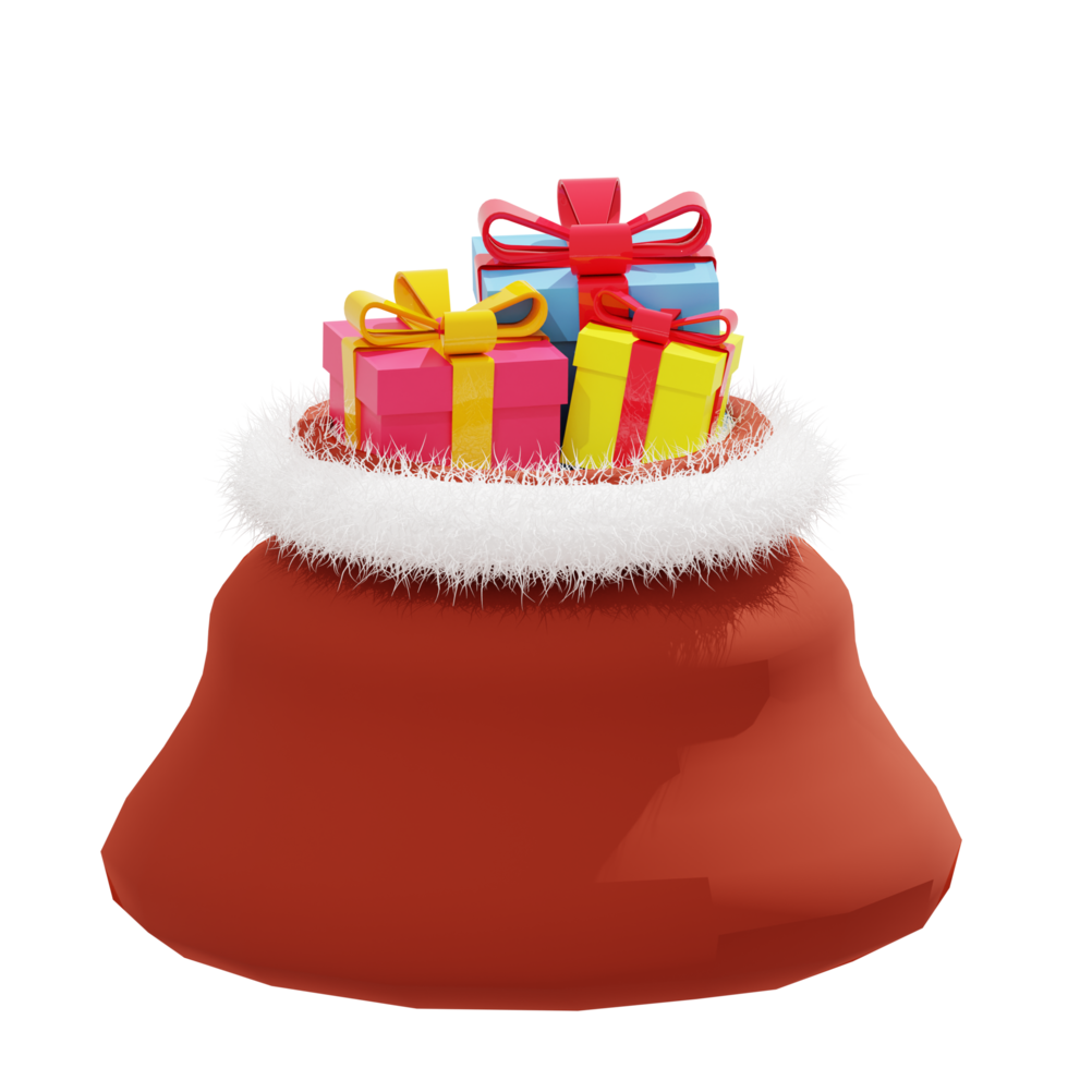 3d gift sack illustration with christmas theme png