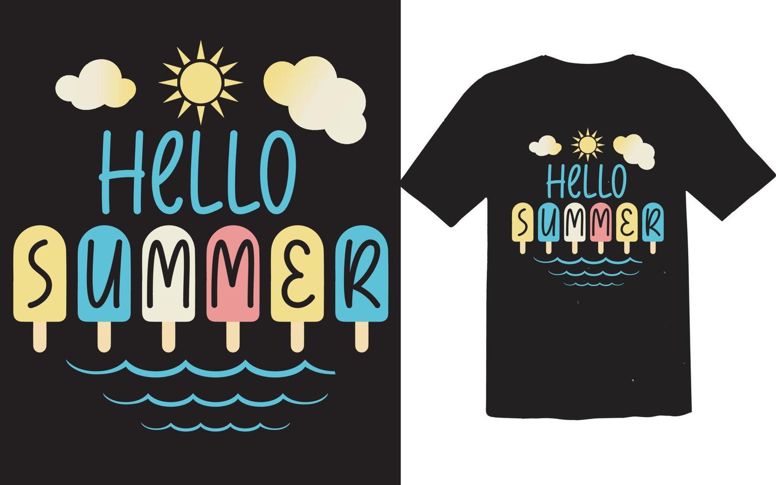 Hello Summer Vacation Beach Ice Cream T Shirt Design vector