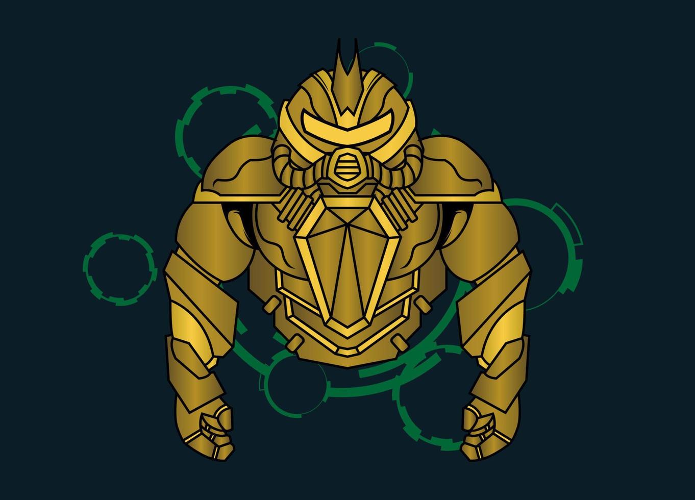 ilustración vectorial moderna de la armadura de medio cuerpo del soldado mecha robótico. color metal dorado. diseño de tendencia vector eps 10. para tarjeta de juego, símbolo de mascota.