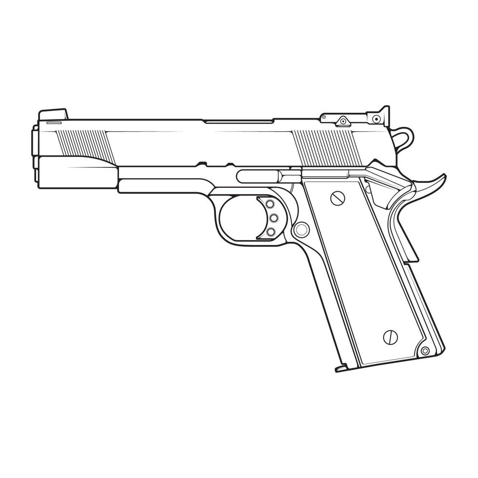 estilo de arte de línea de armas de fuego, arma de fuego, ilustración de arma, línea vectorial, ilustración de arma, arma moderna, concepto militar, arte de línea de pistola para entrenamiento vector