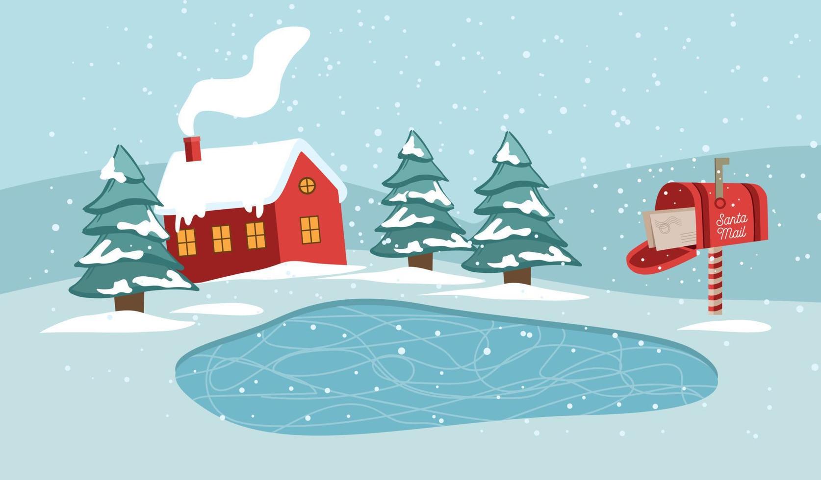 adobe illustrator navidad, paisaje invernal, pista de patinaje. vector. vector