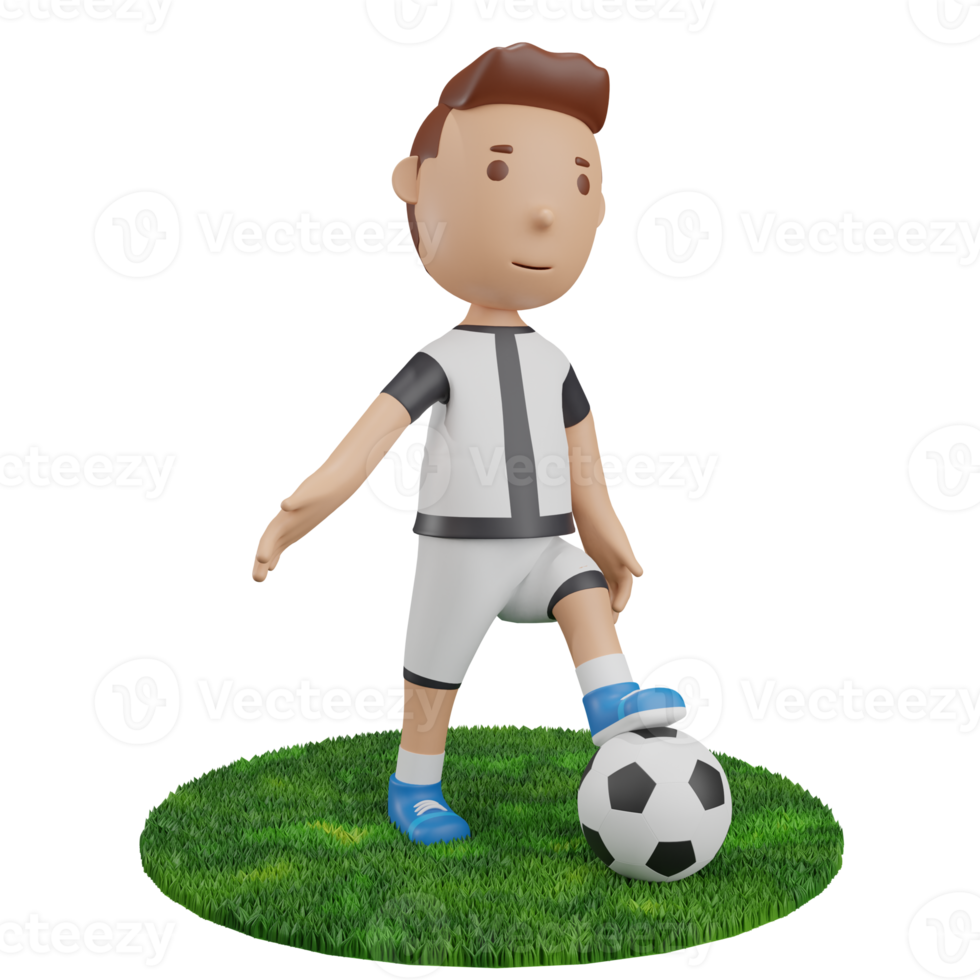 menino de renderização 3D segurando bola de futebol png