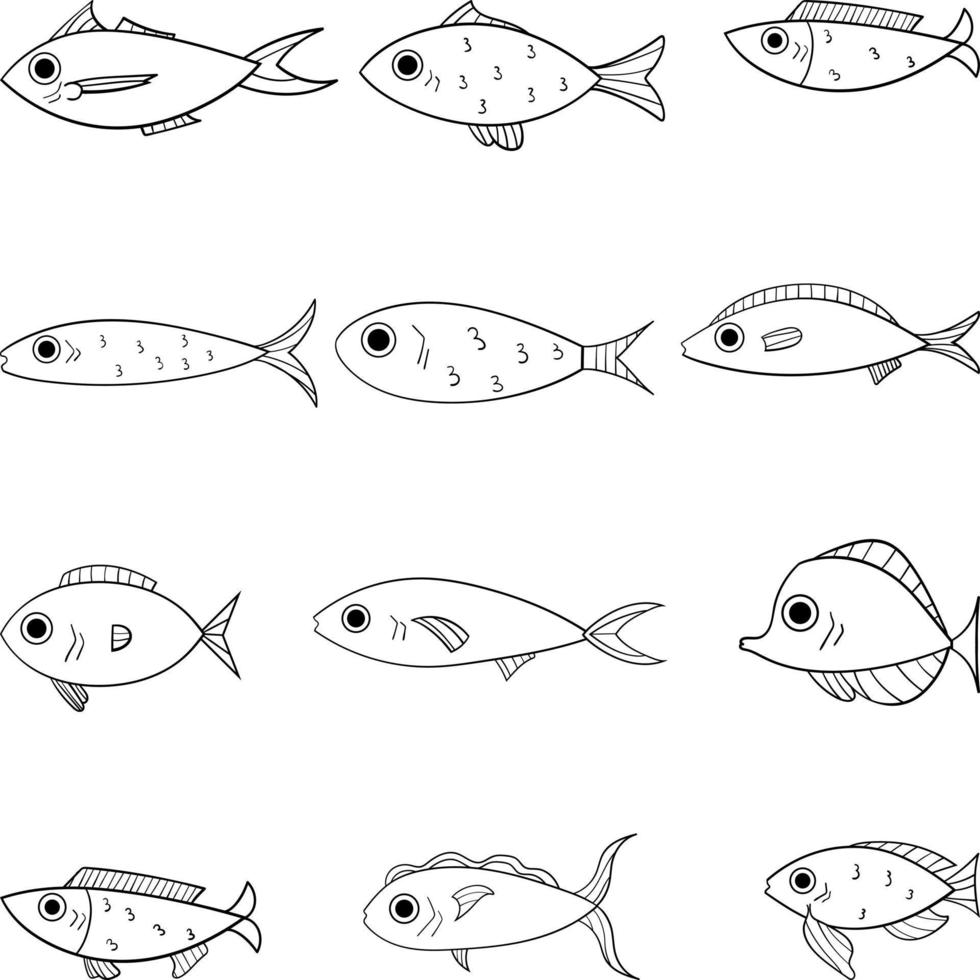 conjunto de peces de dibujos animados. peces planos modernos, peces aislados. pez de diseño plano. ilustración vectorial, peces. colección de pescado. vector