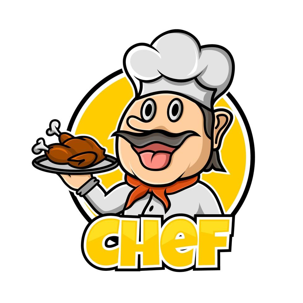 diseño de logotipo de ilustración vectorial, mascota de chef que sirve con una sonrisa vector