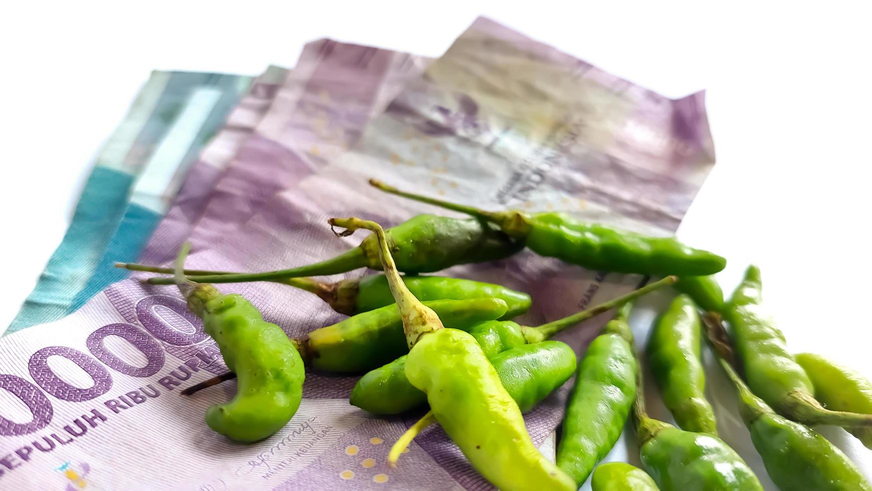 concept image a indonesia money with. chili rise concept with selective focus. copy phase photo