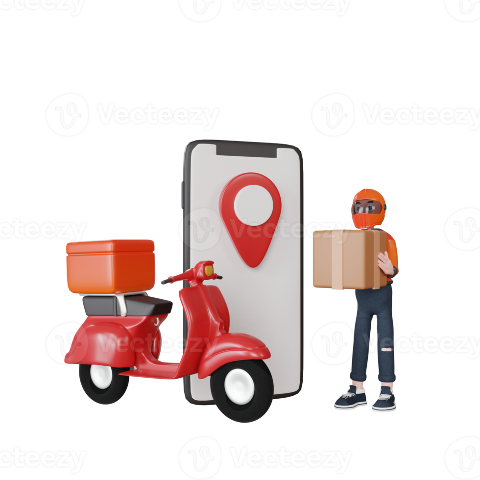 3d rendering delivery man character with scooter illustration object png