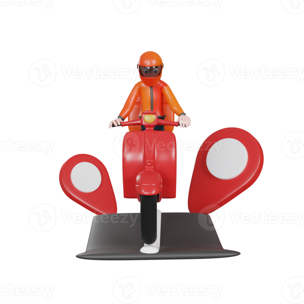 3d rendering delivery man character with scooter illustration object png