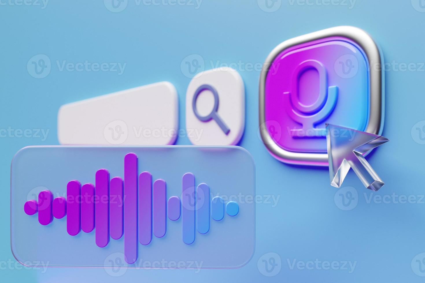 3d illustration, microphone button for audio search on the internet. photo