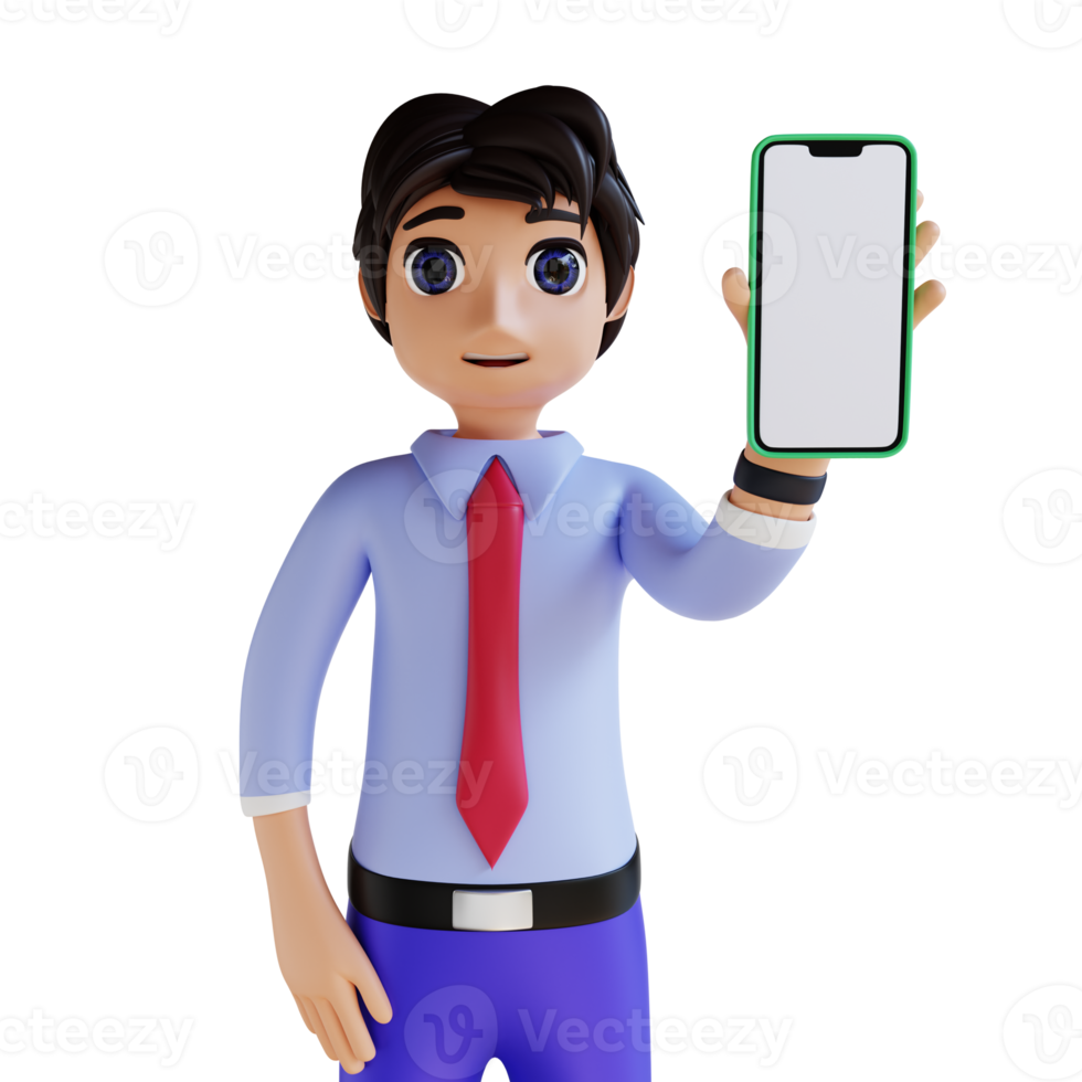 3D Character carrying a smartphone png