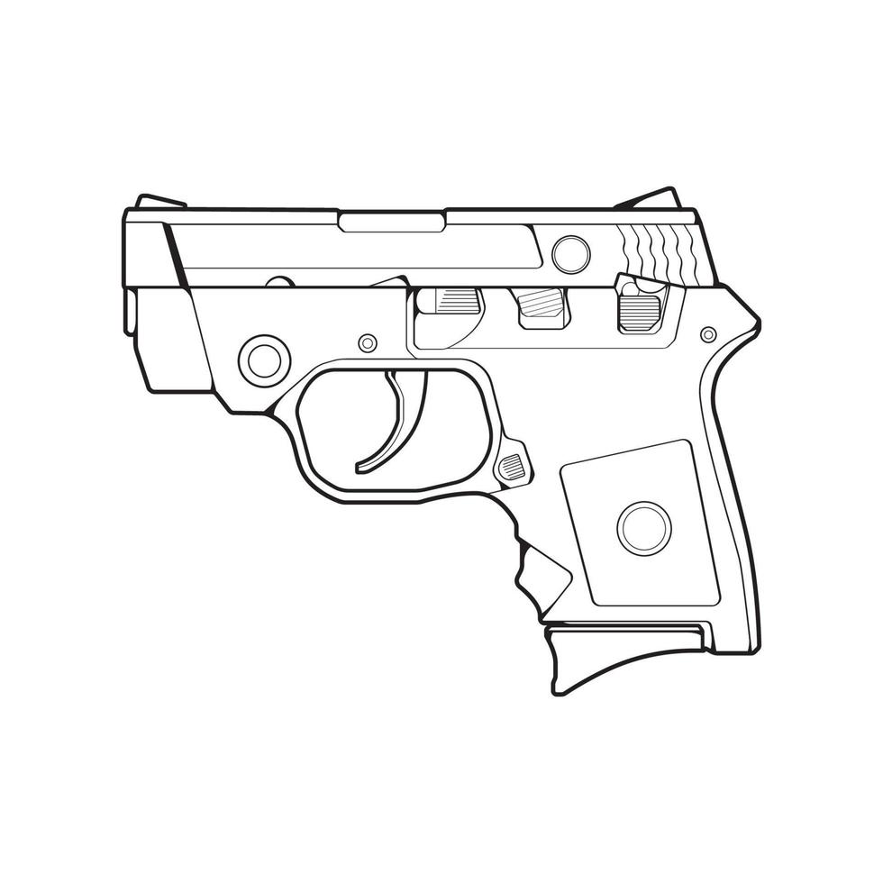 estilo de arte de línea de armas de fuego, arma de fuego, ilustración de arma, línea vectorial, ilustración de arma, arma moderna, concepto militar, arte de línea de pistola para entrenamiento vector