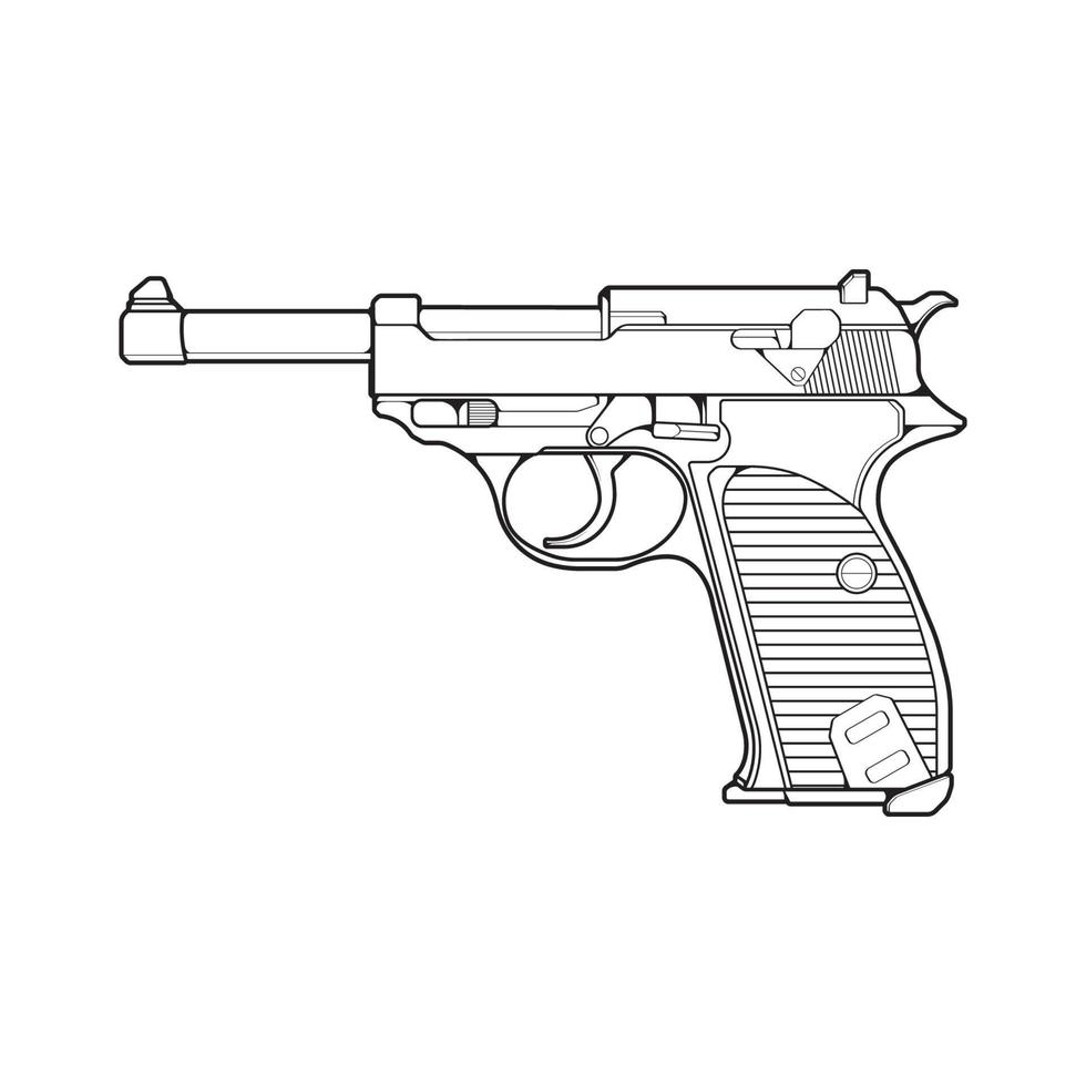 estilo de arte de línea de armas de fuego, arma de fuego, ilustración de arma, línea vectorial, ilustración de arma, arma moderna, concepto militar, arte de línea de pistola para entrenamiento vector