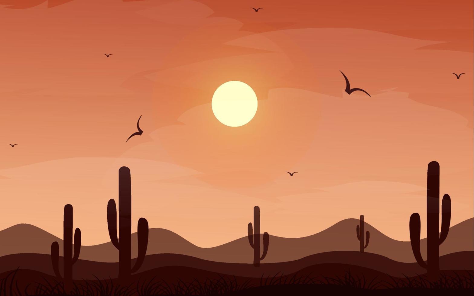 paisaje desértico con puesta de sol vector ilustración plana