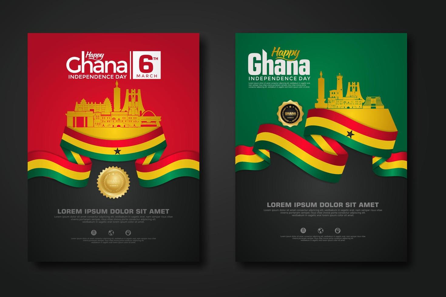 Set poster design Republic Ghana happy independence Day background template vector