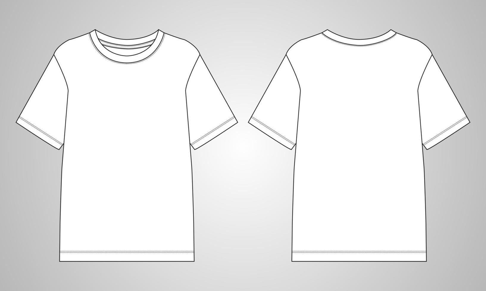 Short sleeve  T-shirt  technical fashion Flats Sketch Vector illustration Template For mens and boys.