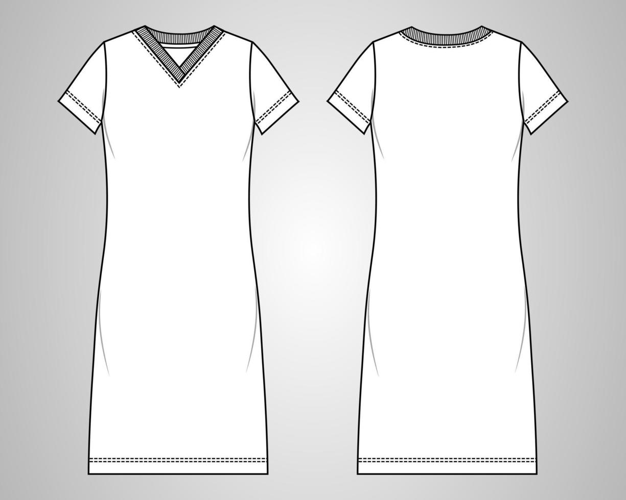 Plantilla de ilustración vectorial de diseño de vestido hasta la rodilla de corte ajustado y manga larga para damas. vector