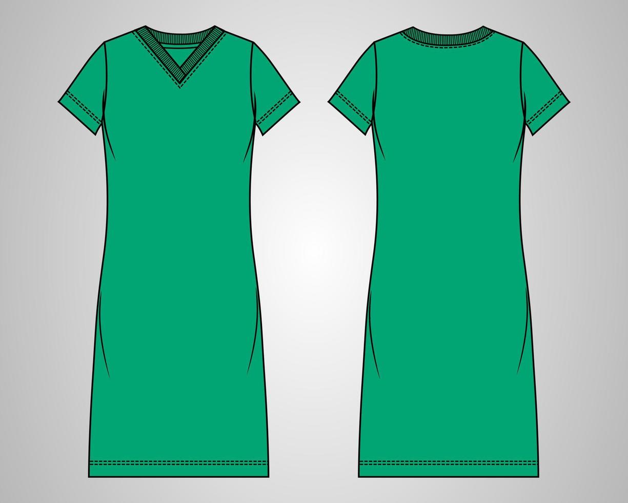 Long sleeve Slim fit knee length dress design vector illustration template for ladies.