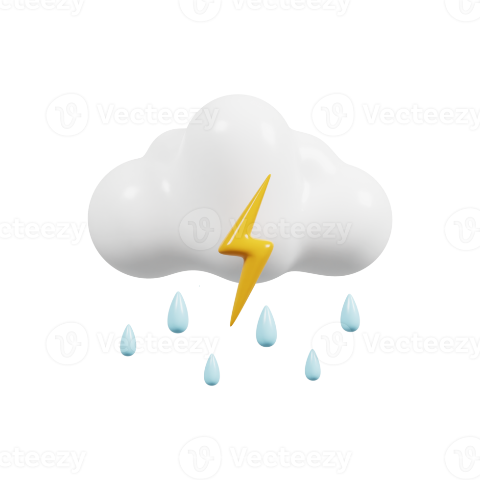 åskväder regn ikon. väderprognos. meteorologiskt tecken. 3d rendering. png