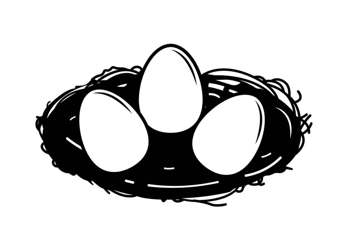 Birds Nest Silhouette With Eggs For Easter Day Illustration. vector