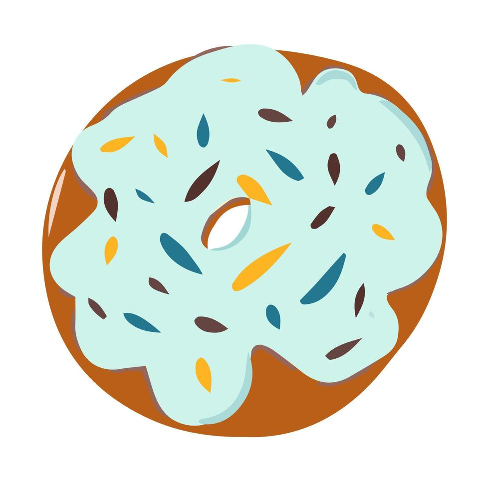 donut con glaseado y chispas de chocolate, confitería en polvo, panadería, barra de chocolate, piezas aisladas, leche y chocolate blanco. ilustración de dibujos animados, diseño moderno. imagen vectorial, impresión vector