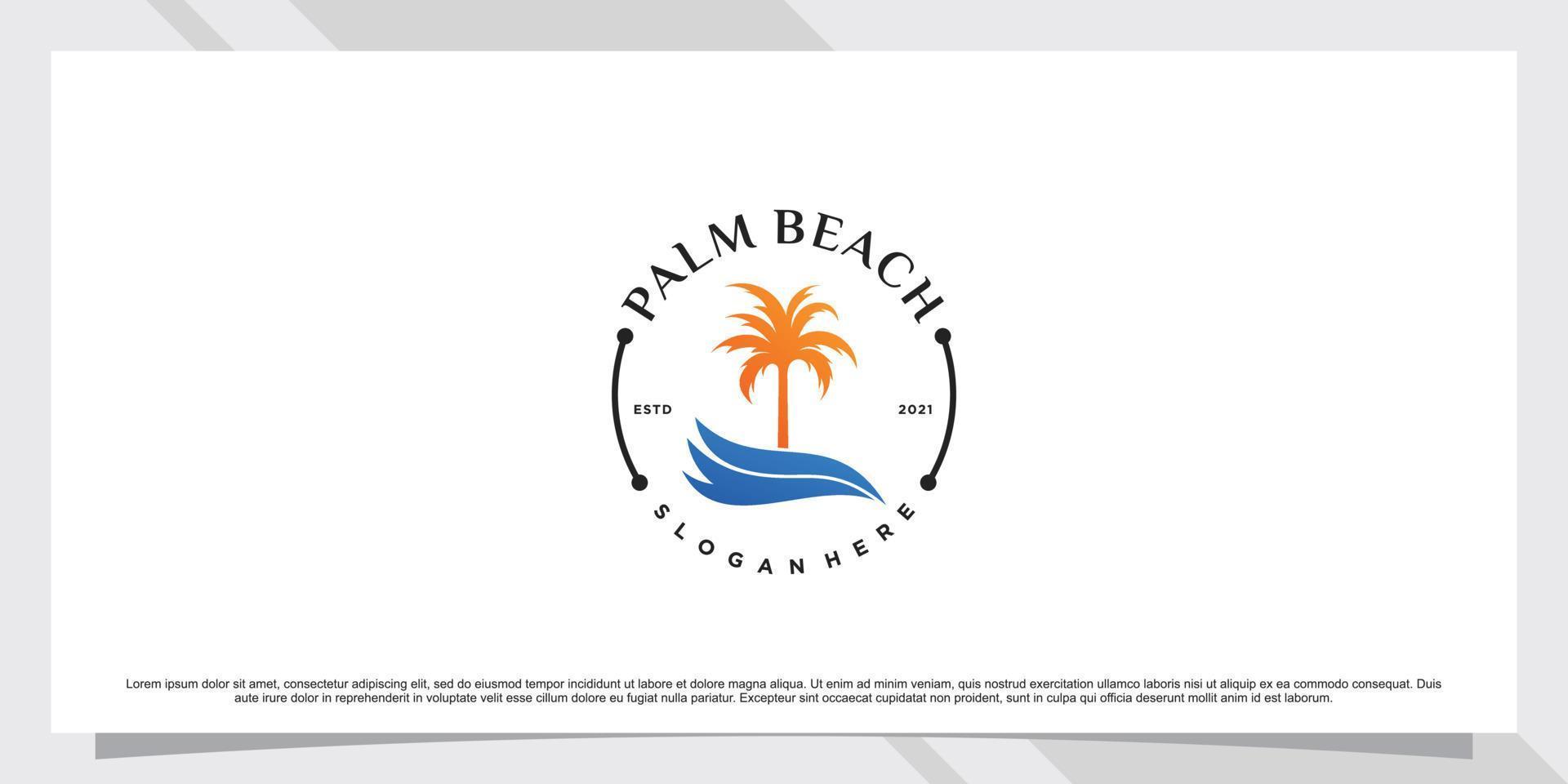 Palm tree and beach logo design inspiration with sun and creative element Premium Vector