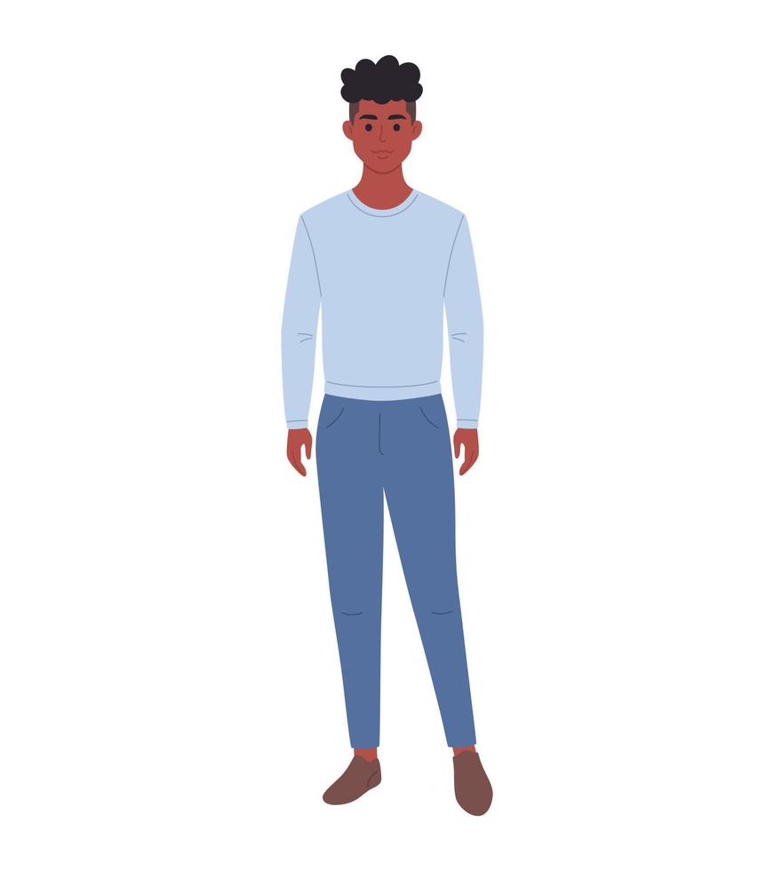 Modern young black man in casual outfit. Stylish fashionable look vector