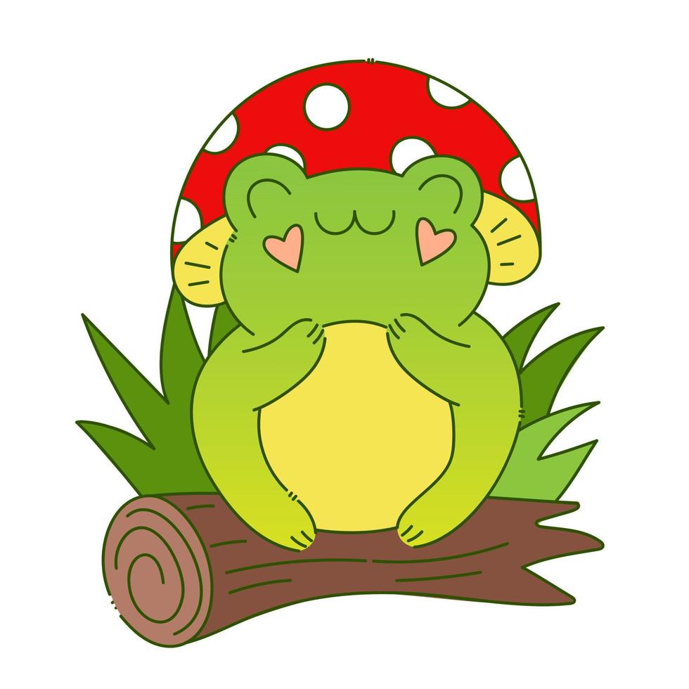 Cute cartoon funny frog. Kawaii character baby animals. Kids ...