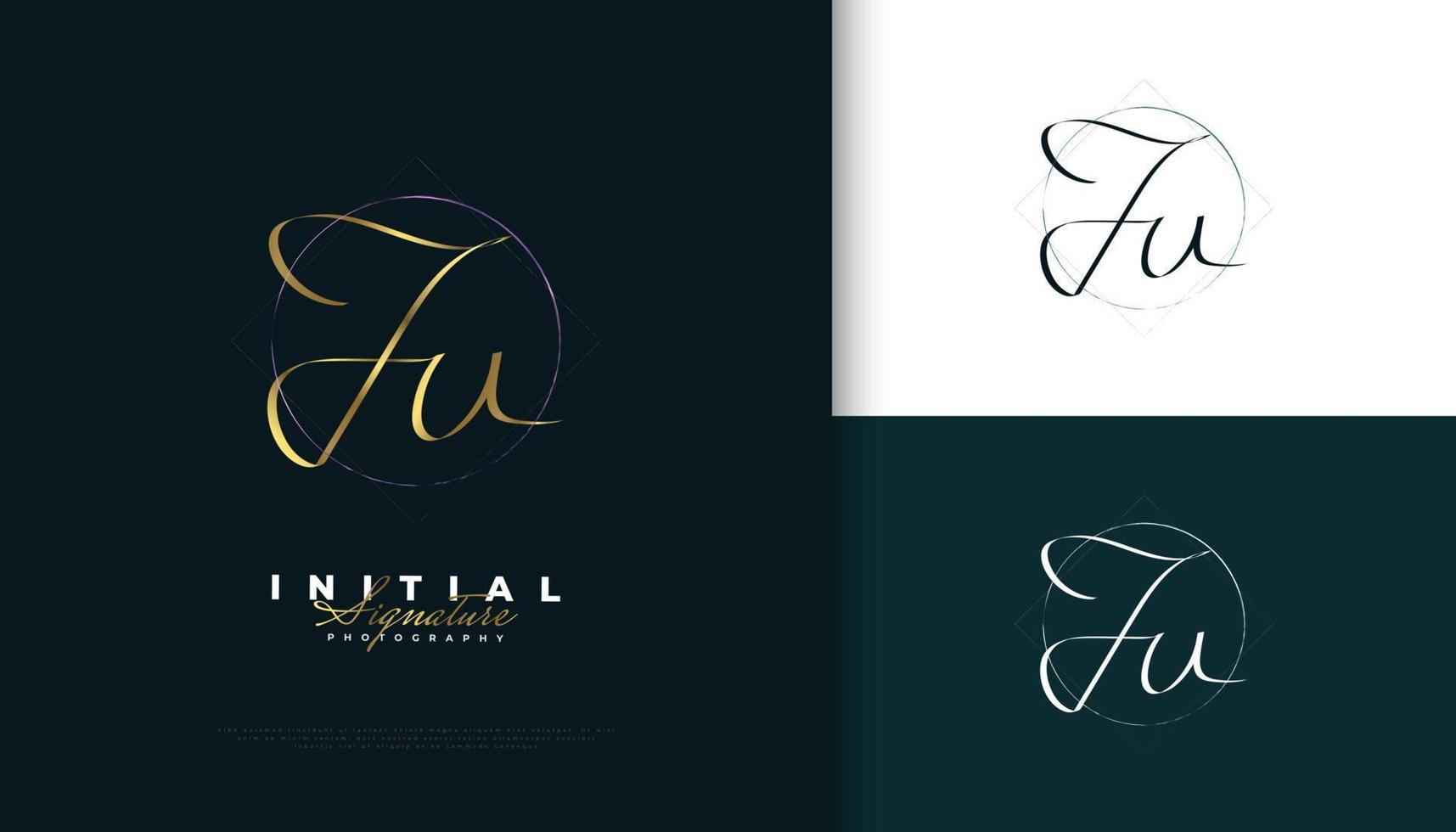 JU Initial Signature Logo Design with Elegant and Minimalist Gold Handwriting Style. Initial J and U Logo Design for Wedding, Fashion, Jewelry, Boutique and Business Brand Identity vector