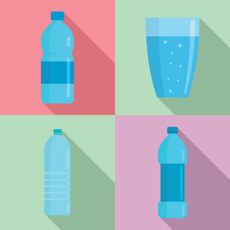 conjunto de iconos de agua mineral, estilo plano vector