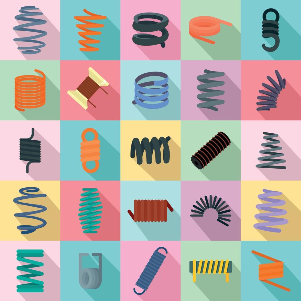 Coil spring cable icons set, flat style vector