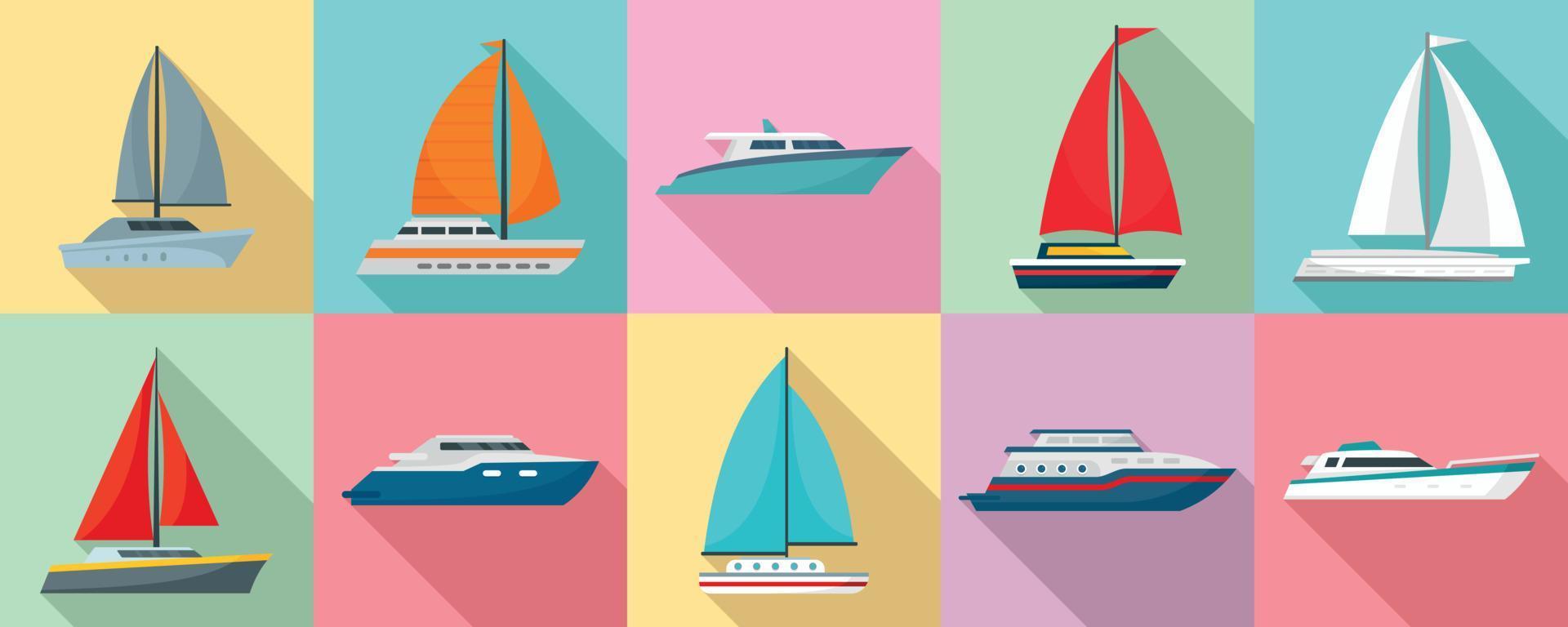 Yacht icon set, flat style vector