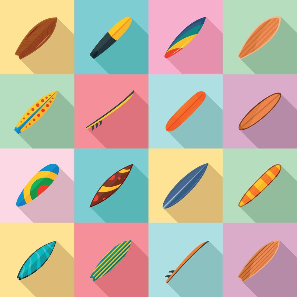 Surfboard surf board icons set, flat style vector