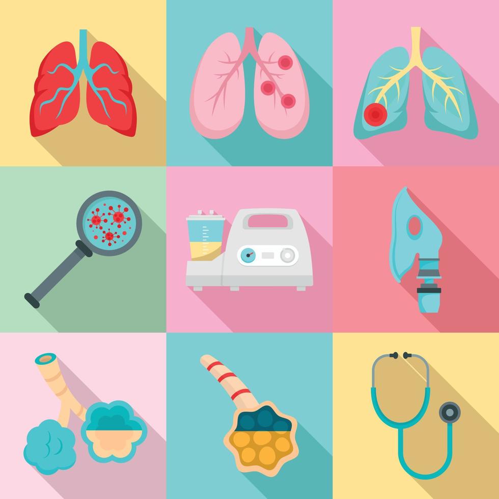 Pneumonia icon set, flat style vector