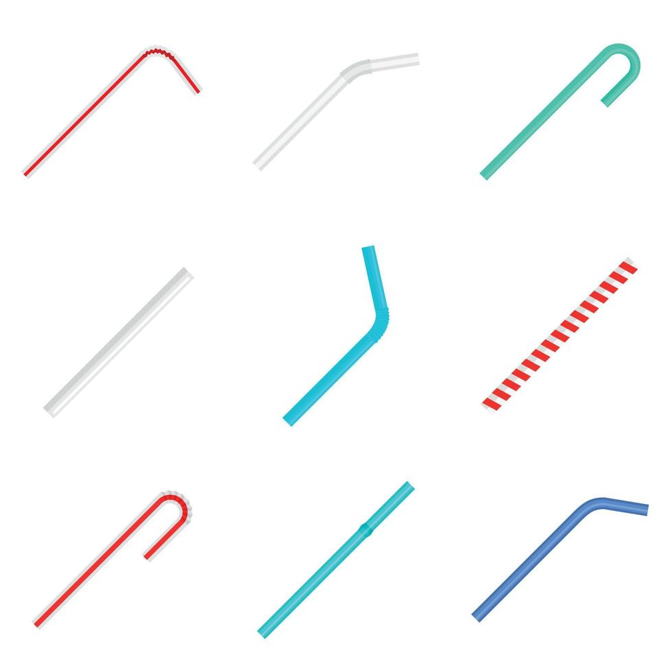 Drinking straw day icon set, flat style vector