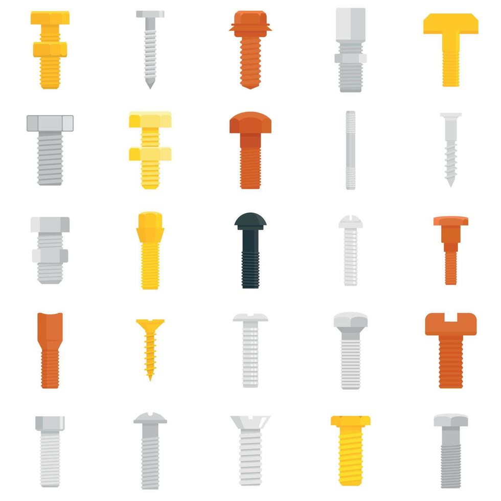 Screw-bolt icons set, flat style vector