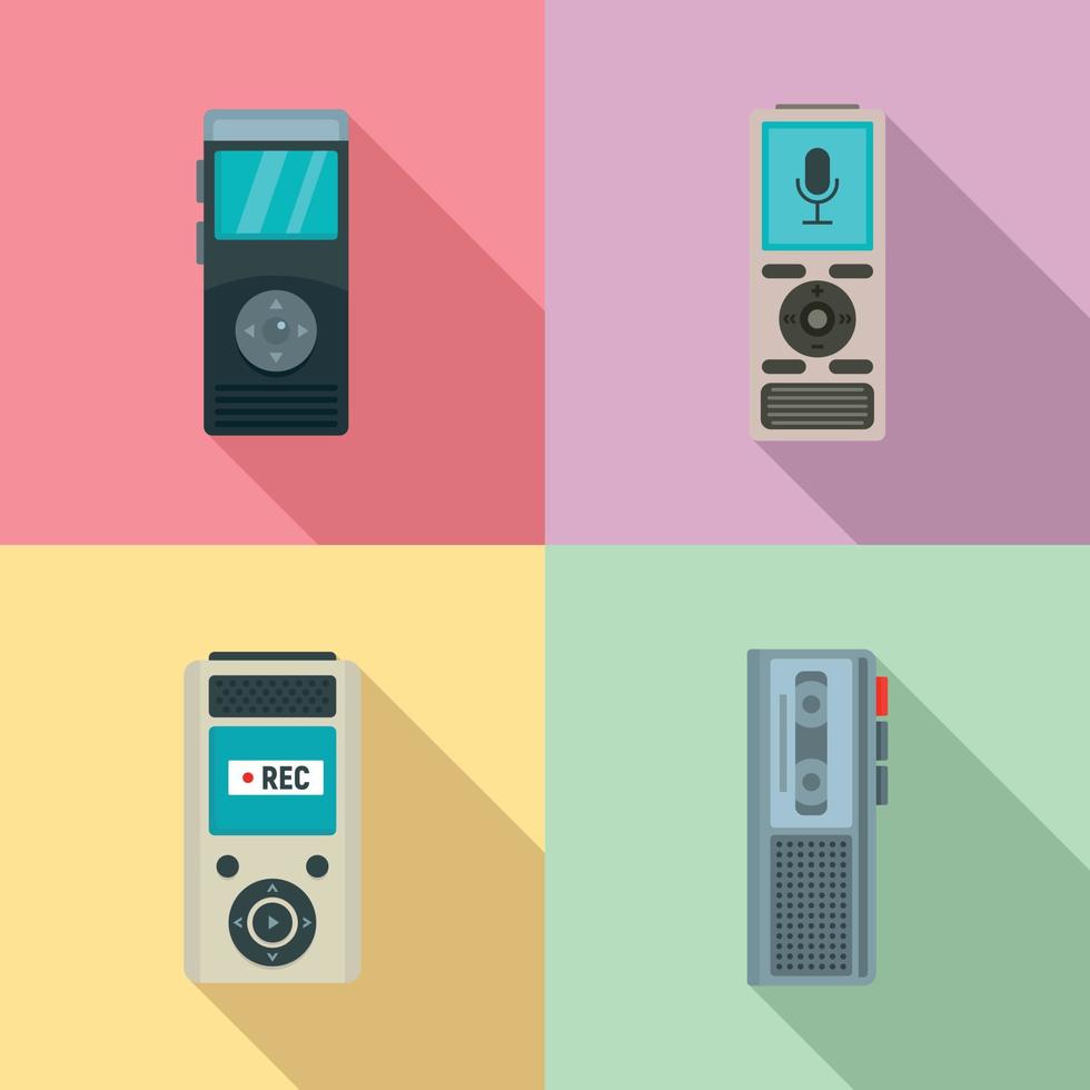 Dictaphone icons set, flat style vector