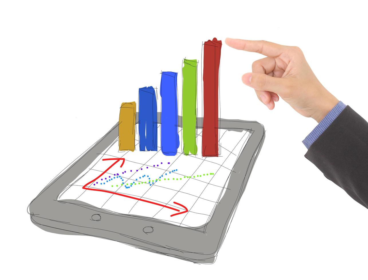 sketch computer tablet showing a spreadsheet with charts photo