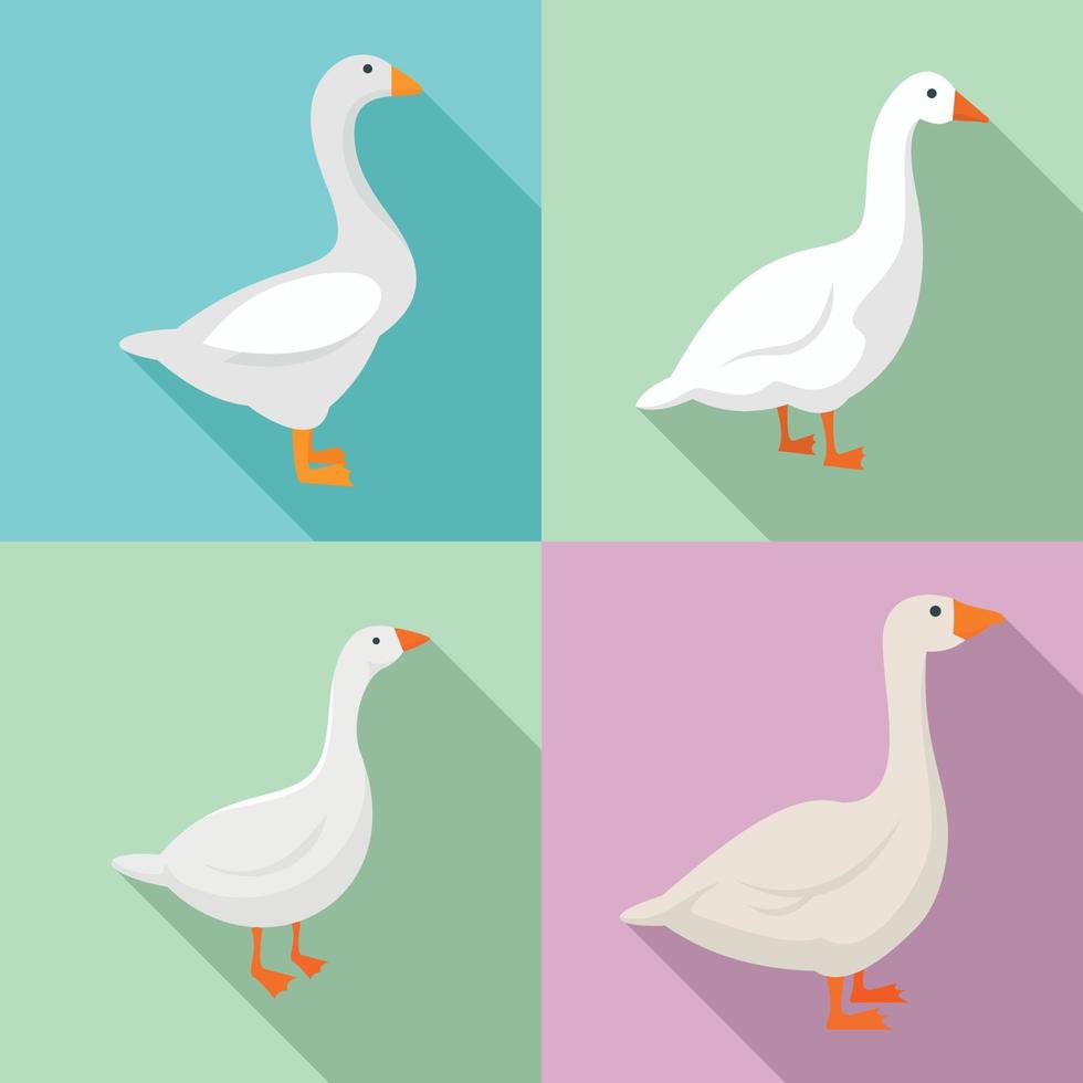 Goose icons set, flat style vector