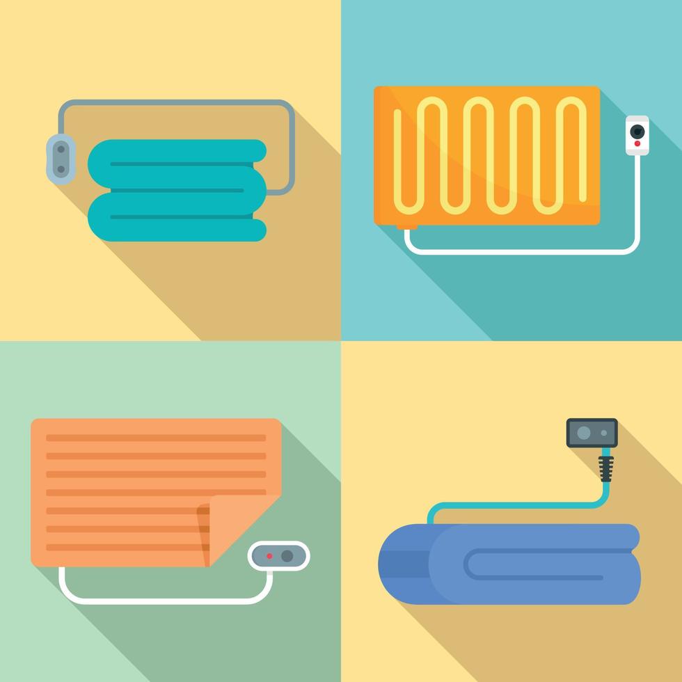 Electric blanket icon set, flat style vector