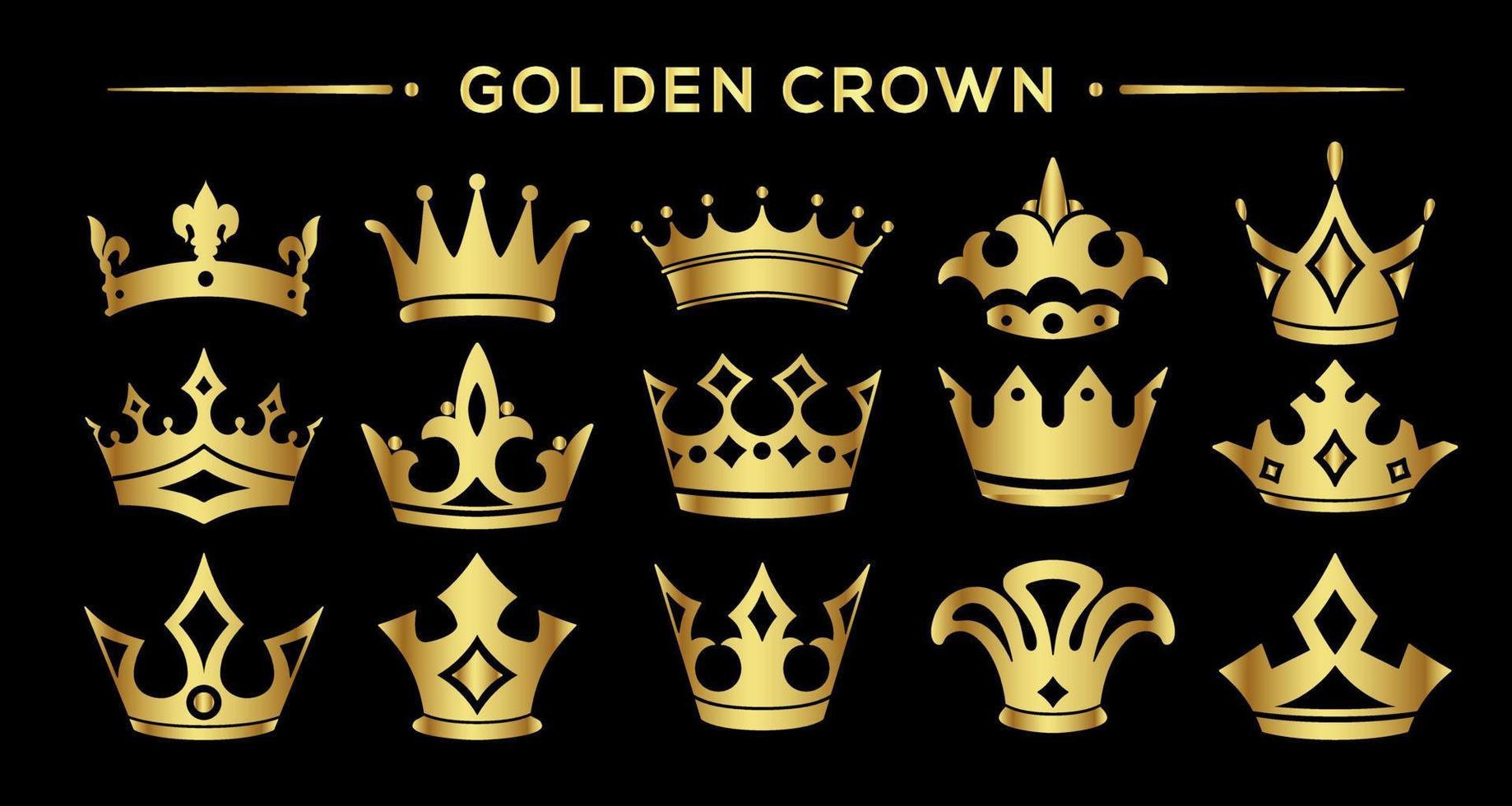 golden crown icon vector set