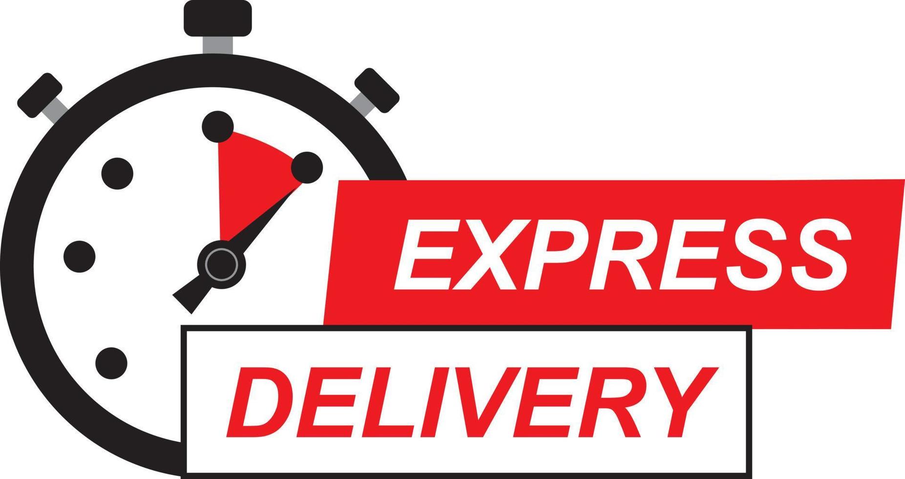 Express delivery icon. Fast, express and urgent delivery, services, stopwatch sign. Timer and express delivery inscription. Fast delivery logo design. Vector illustration