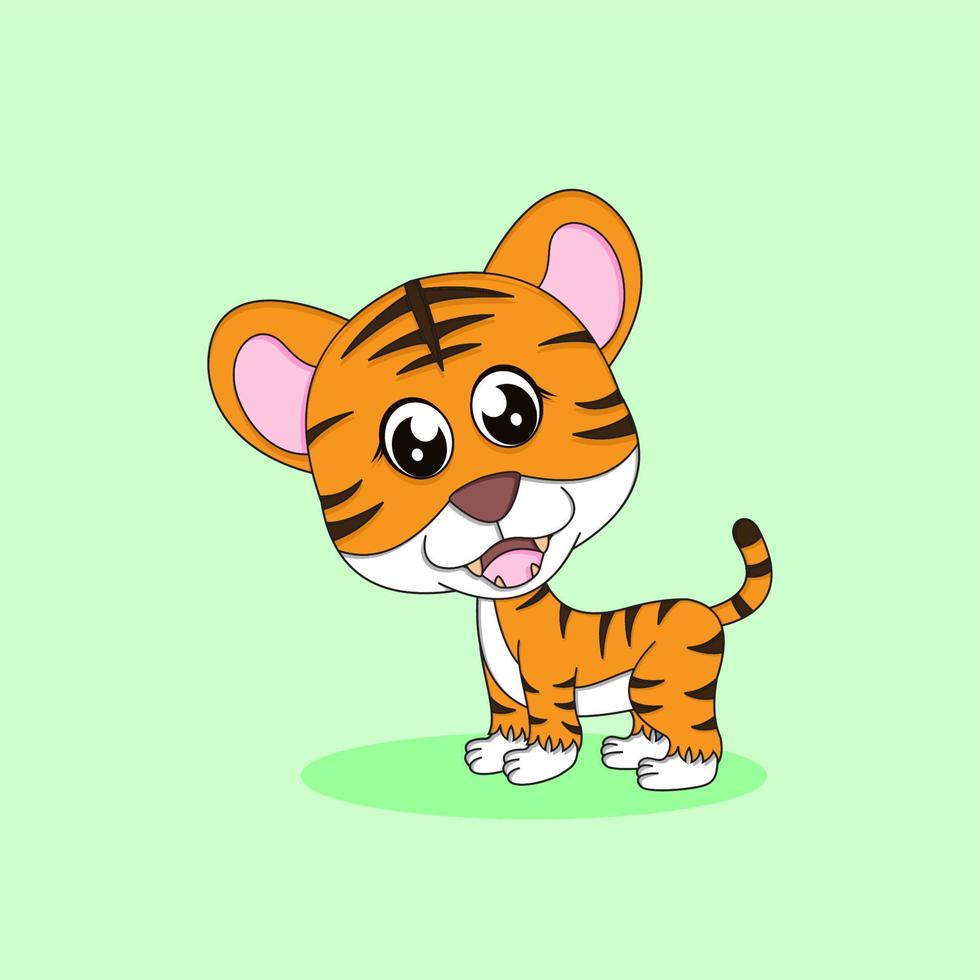 Ilustración de icono de vector de dibujos animados de tigre lindo. estilo de dibujos animados plana