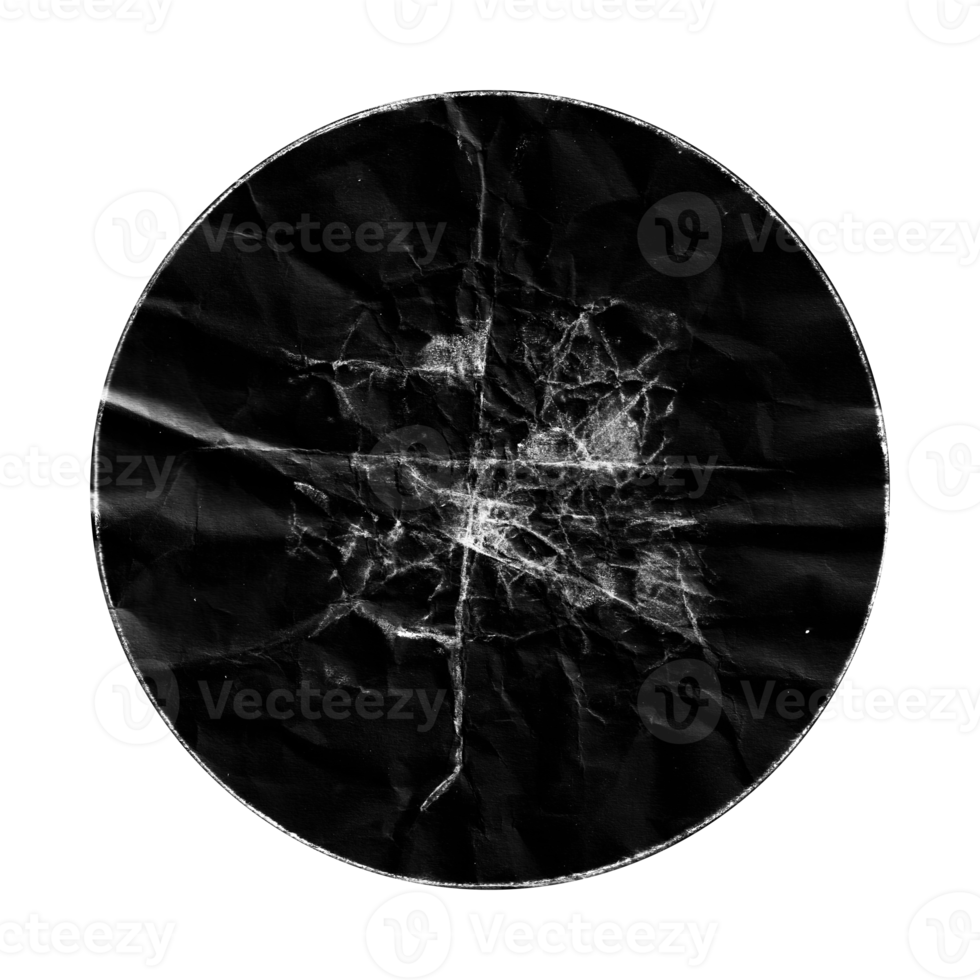 segni rotondi sulla trama della vecchia carta. cornice sgangherata su sfondo nero. può essere utilizzato per imitare un aspetto vecchio e obsoleto per i tuoi progetti creativi. sovrapposizione di adesivo con bordo stropicciato png