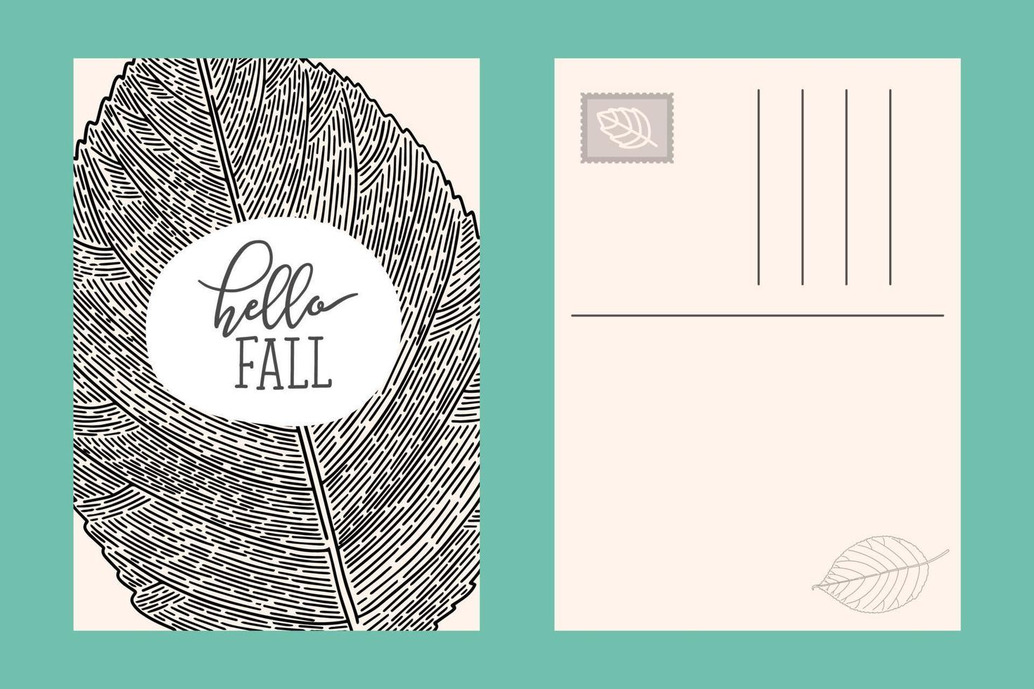 Autumn leaf card vector two sides postcard illustration