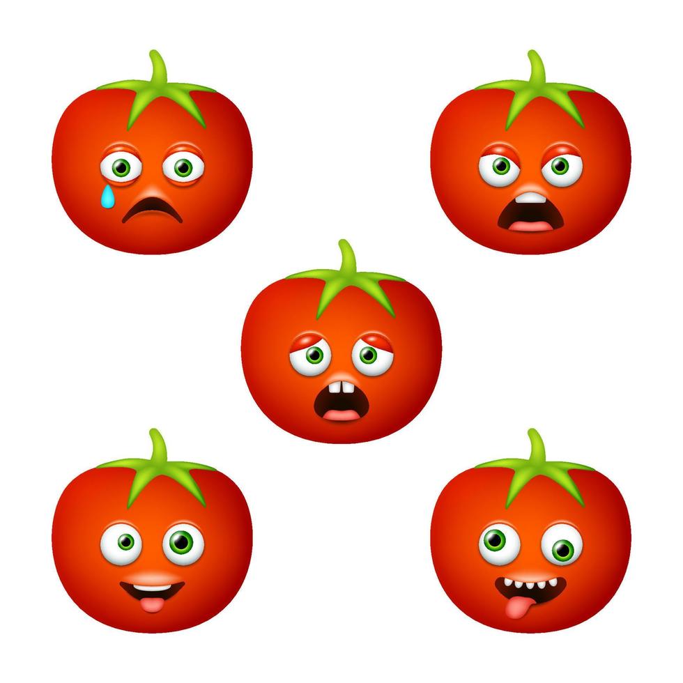 emoticono de lindo tomate. conjunto de vectores aislados