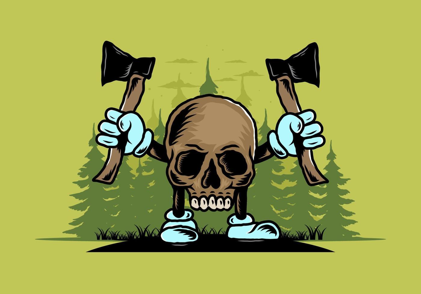 Skull holding two ax illustration design vector