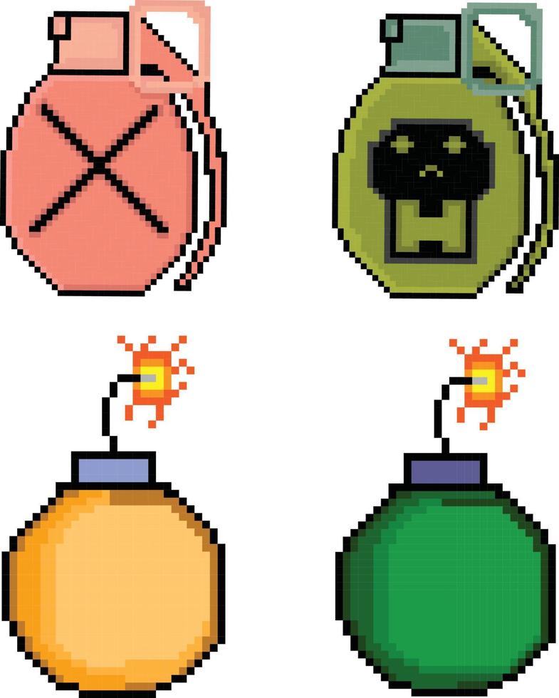 Bomb pixel art set. explosion pixel art minecraft. vector