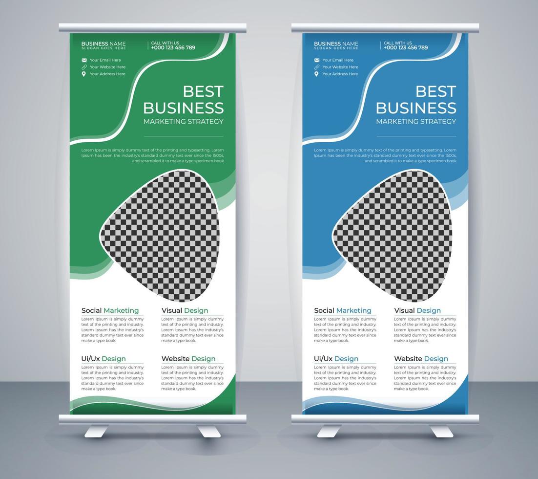 Corporate Business Roll up banner stand template design. Abstract organic banner design Vector illustration template set.