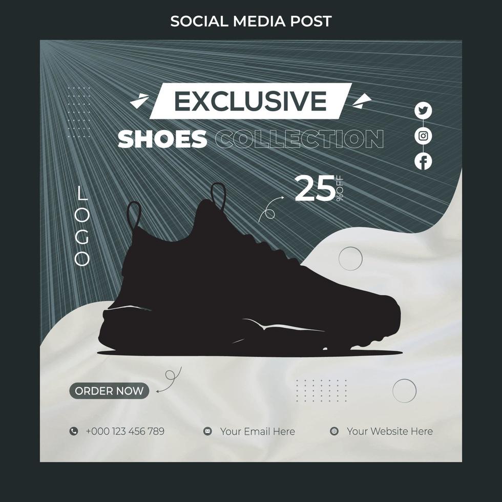 Plantilla de diseño de banner y publicación en redes sociales de productos de marca de zapatos de moda deportiva moderna. vector