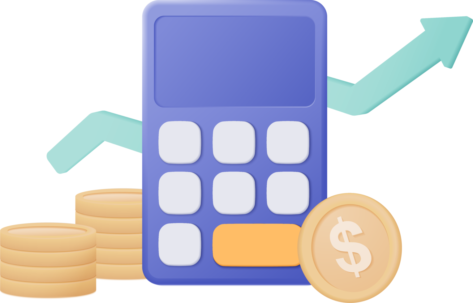 3d minimal calculator render concept of financial management. calculating financial risk planning, calculator with coins stack and banknote with 3d vector concept on pastel background png