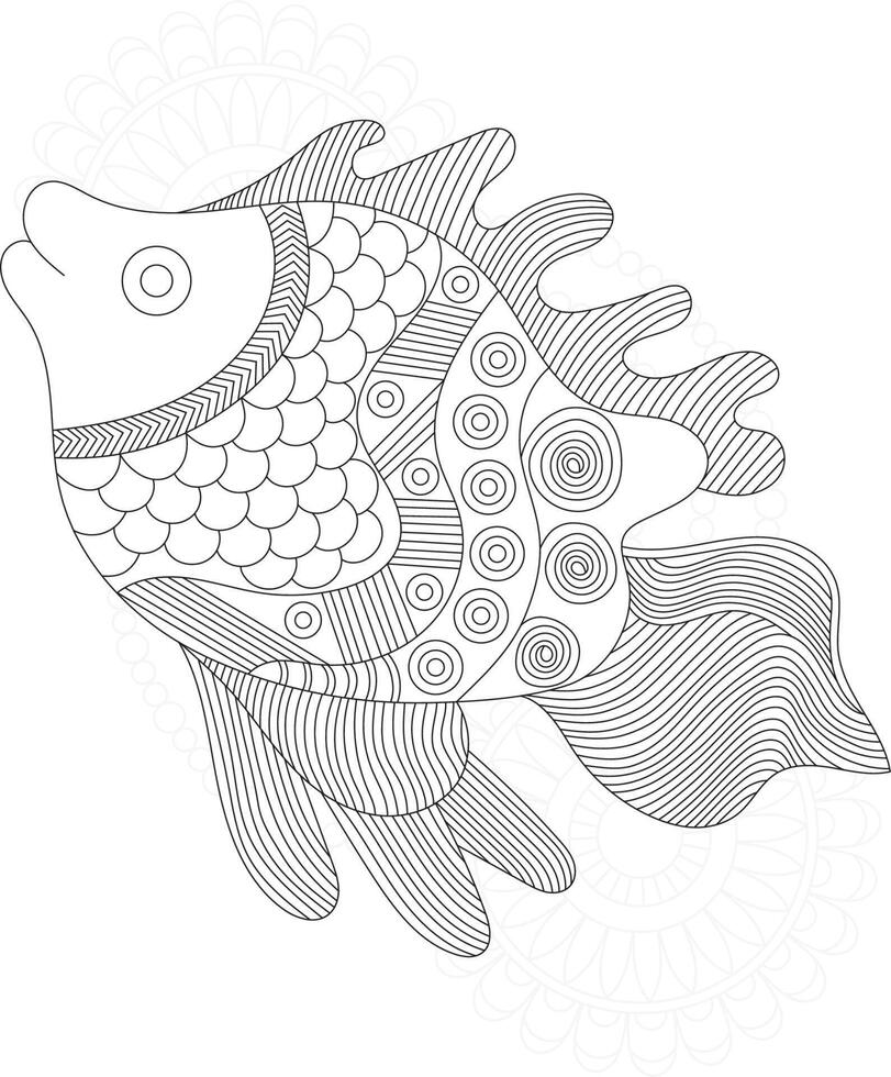 Fish coloring pages for kids and adults vector